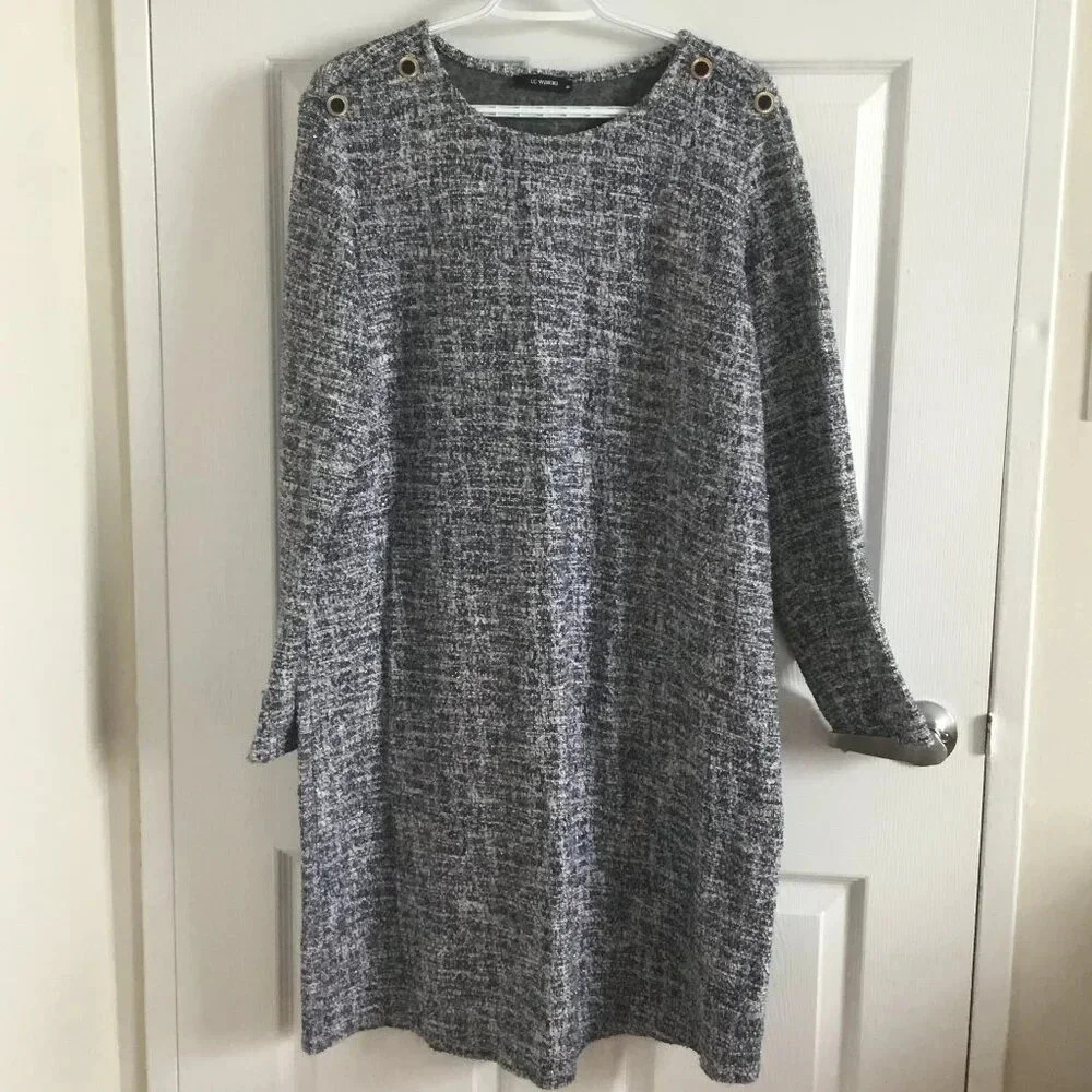 Tunic Dress Classic  Elegance Long sleeves 30% Cotton Tweed Pattern Sz 1X PLUS